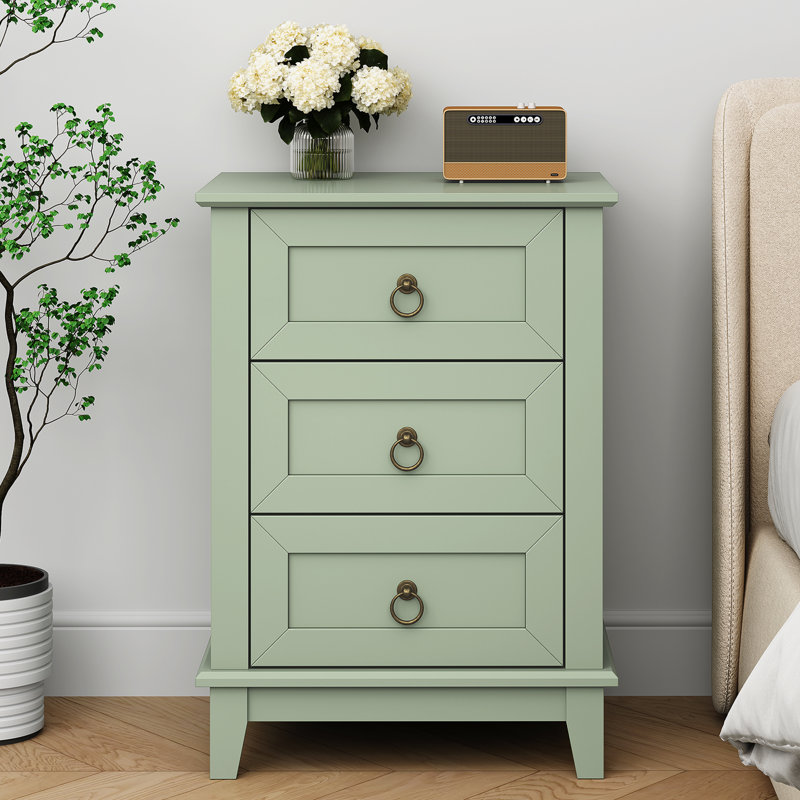 Modern 3-Drawer Wooden Nightstand, Green
