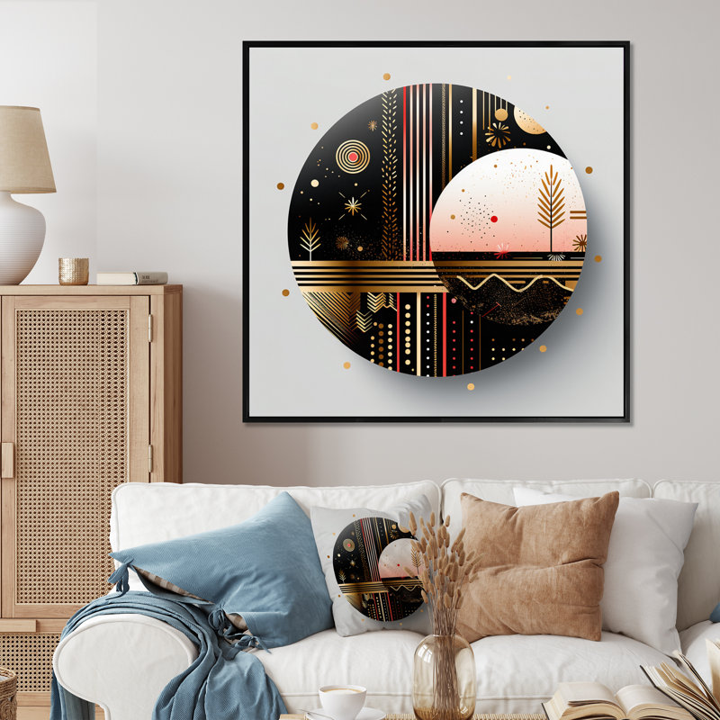 Boho chic Bliss géométrique cercle Art - abstrait spirales murales, H 36 po x l 36 po x P 1,5 po, Cadre flottant noir