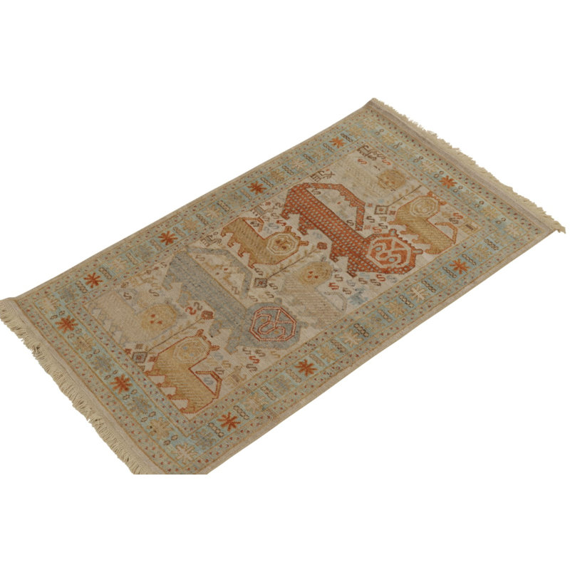 Rug & Kilim’S Tribal Runner In Beige-Brown, Blue And Red Pictorials, Runner 2'6" x 12'