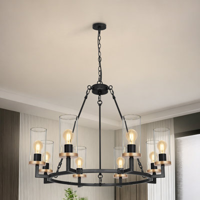 8 - Light Wagon Wheel Chandelier Modern Farmhouse Chandelier For Dining room Bedroom Foyer