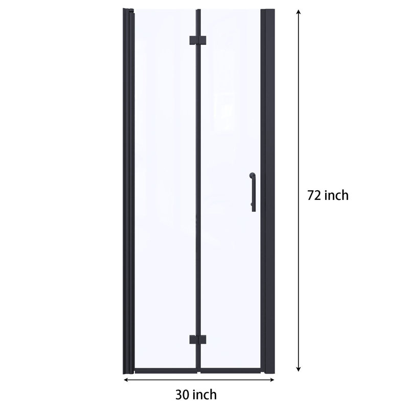 Porte de douche pliante avec cadre en verre 30 po x l 72 po x H 72 po, Noir
