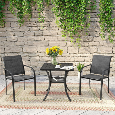 Rekiya 2-Person Square Patio Dining Set with Stackable Textilene Chairs