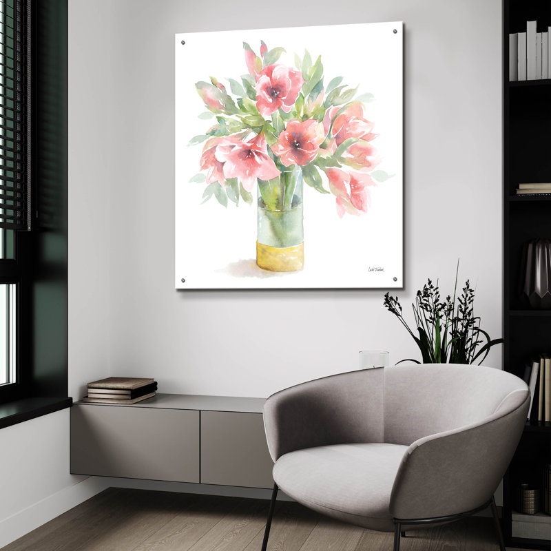 «Pink Amaryllis» par Leslie Trimbach, art mural en verre acrylique, H 36 po x l 36 po x P 0,2 po