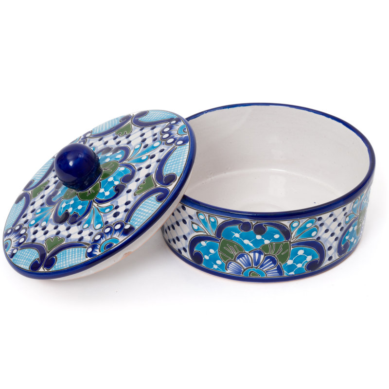 Bol et couvercle de porte-vermicelle traditionnel en céramique Magdaia Talavera, Turquoise