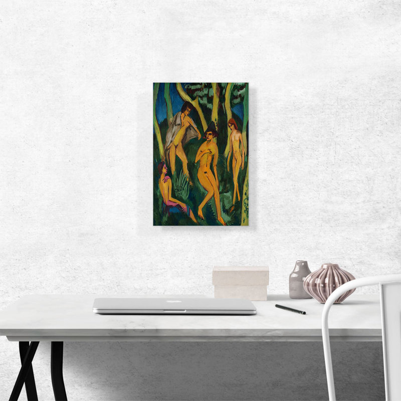Quatre nus sous un arbre par Ernst Ludwig Kirchner - reproduction d'art sur toile tendue, H 18 po x l 12 po x P 0,75 po