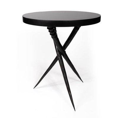 Polished Horn End Table with Embossed Black Leather Top