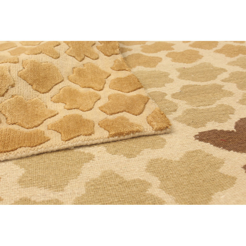 Tapis de surface en laine ivoire/brune 5 pi 7 po x 7 pi 10 po one-of-kind à la main noué la Johan