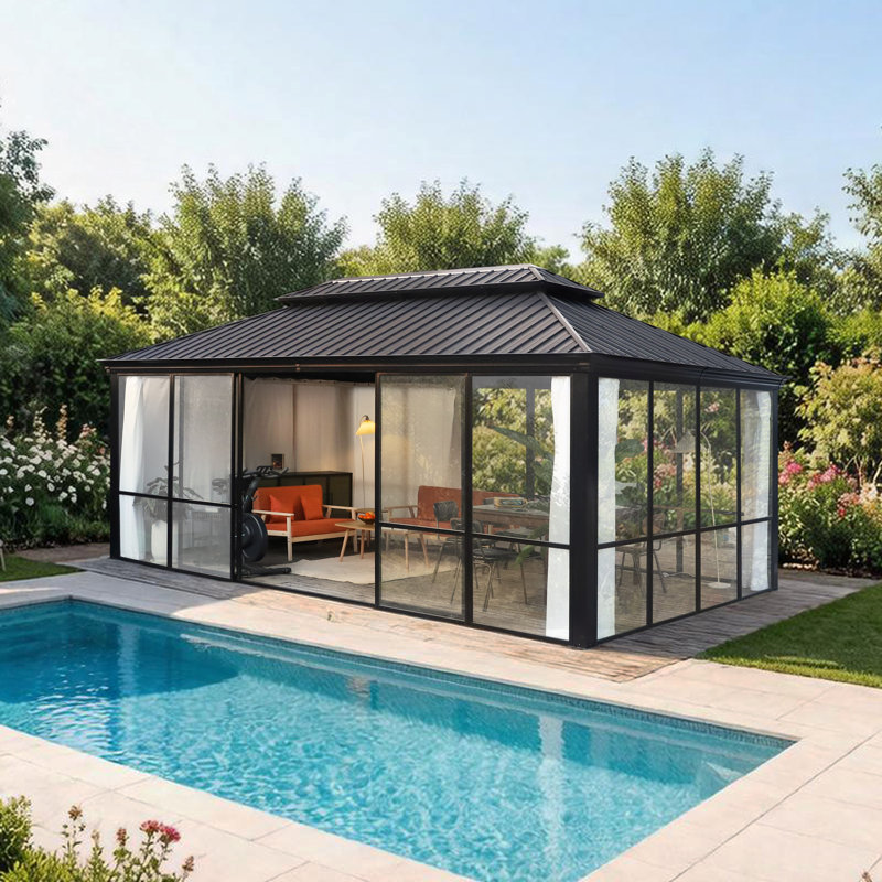 Pavillon de jardin à toit rigide en polycarbonate l 20 pi x P 12 pi