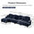 Classic Three Seater Modular L Shaped Sectional Couch With Flared Arms And Removable Ruffles Pleats Skirts And Spindle Legs, Comfy Chenille Fourseat Deep Seat Sofa With Movable Ottoman, Blue-1988700134