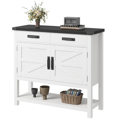 Farmhouse Coffee Bar Cabinet with Double Door, Buffet Cabinet with 2 Storage Cabinet and Open Shelf, Wooden Console Table, Entryway Table for Kitchen, Dining Room, Hallway