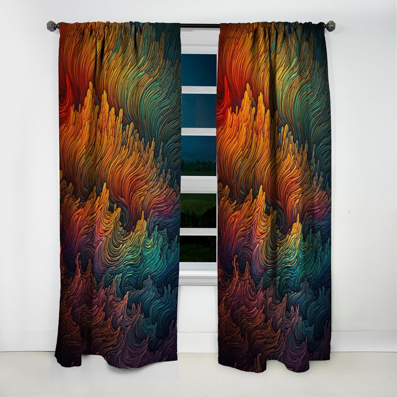 Rainbow Coloured Waves IV - Modern Waves Curtain - Blackout Abstract Curtain - 1 Panels, 52" W x 63" L