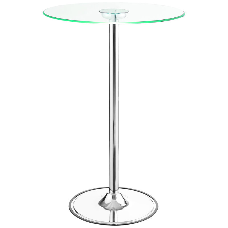 Table de bar bistro avec plateau en verre et finition en verre - pièce ronde de salle à manger, 42 pouces de hauteur, 28 dimensions, éclairage écoénergétique, base en métal, look contemporain avec table, hauteur, largeur et profondeur, économie