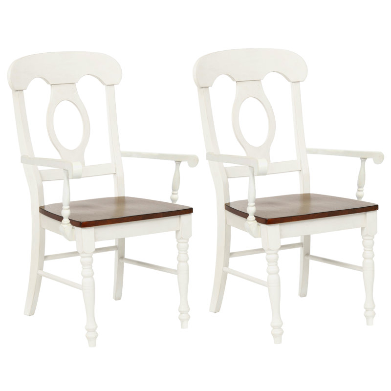 Littoral 17.5'' H Solid Wood Armchair, Antique White/Chestnut