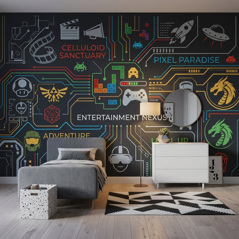 Papier peint de jeu de circuit imprimé Pixel Art, décoration murale amovible, 160 po x 108 po, Non tissé