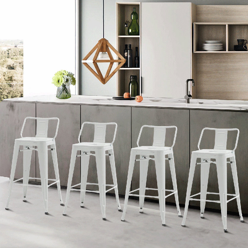Addis Counter Stool with Metal Frame, White, 30" Seat Height