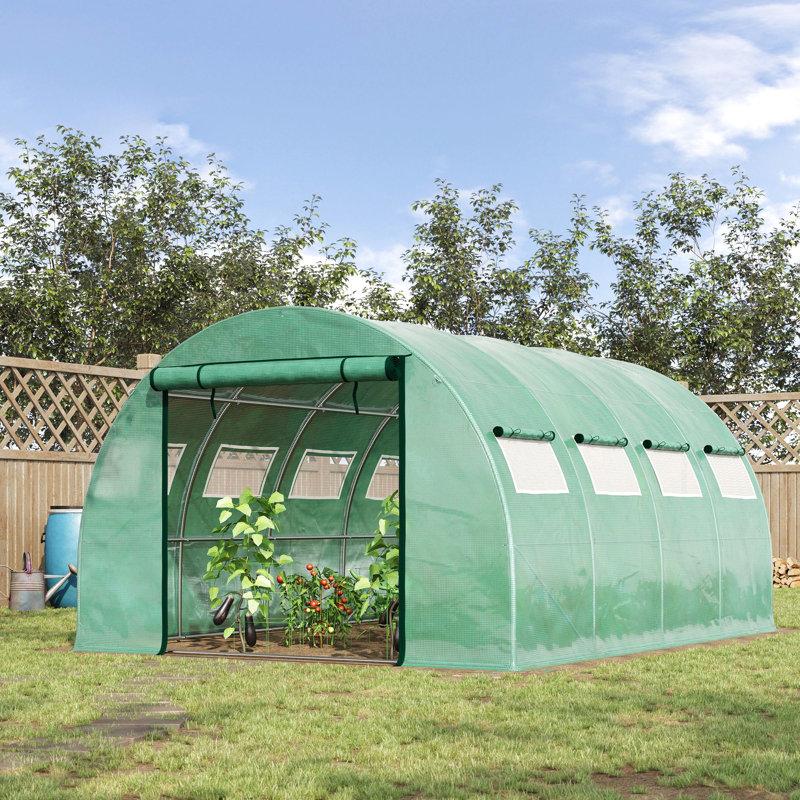 Serre de plain-pied améliorée 13 pi x 10 pi 6,5 pi, construction en acier galvanisé, 2 portes à fermeture à glissière, 10 fenêtres en filet, support pour la croissance des plantes, tunnel, protection renforcée,