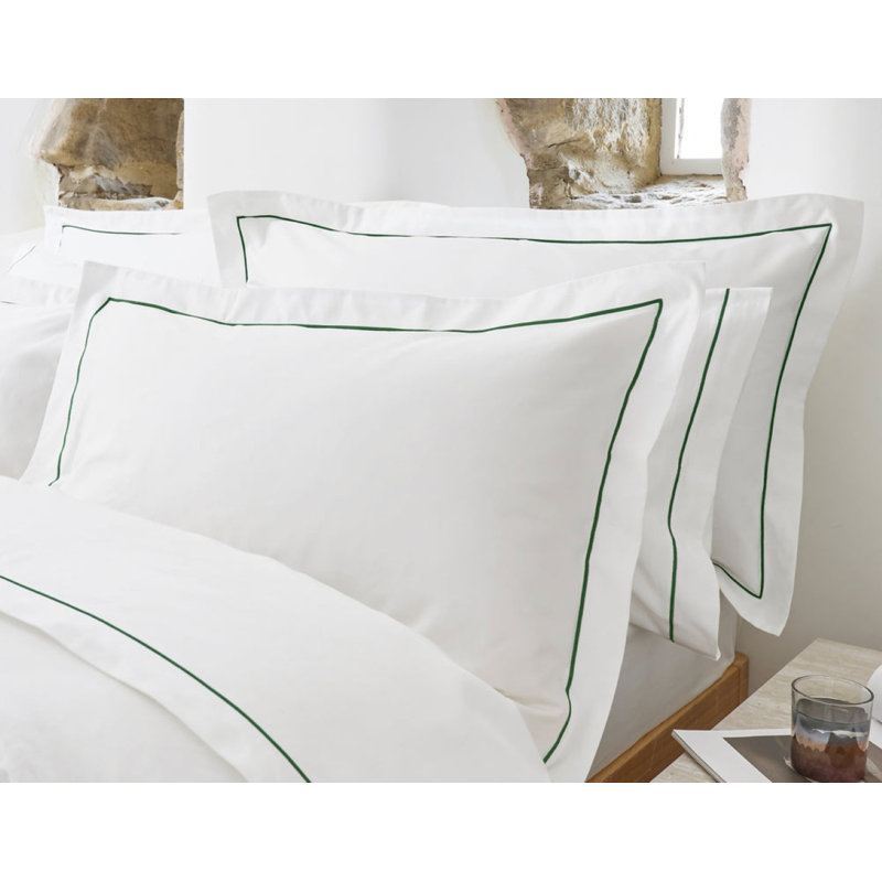 Premium Sateen Duvet Cover Set, Queen Duvet Cover + 2 Standard Pillowcases, Green/White