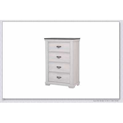 Commode à quatre tiroirs de style campagnard avec finition beige, mobilier de chambre rustique en bois massif pour un rangement élégant
