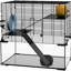 Hamster noir de 23,5 po avec structure en acier, bassin en verre, rampes, plateformes, cabane, roue d'exercice pour petits animaux de compagnie, acier, stable