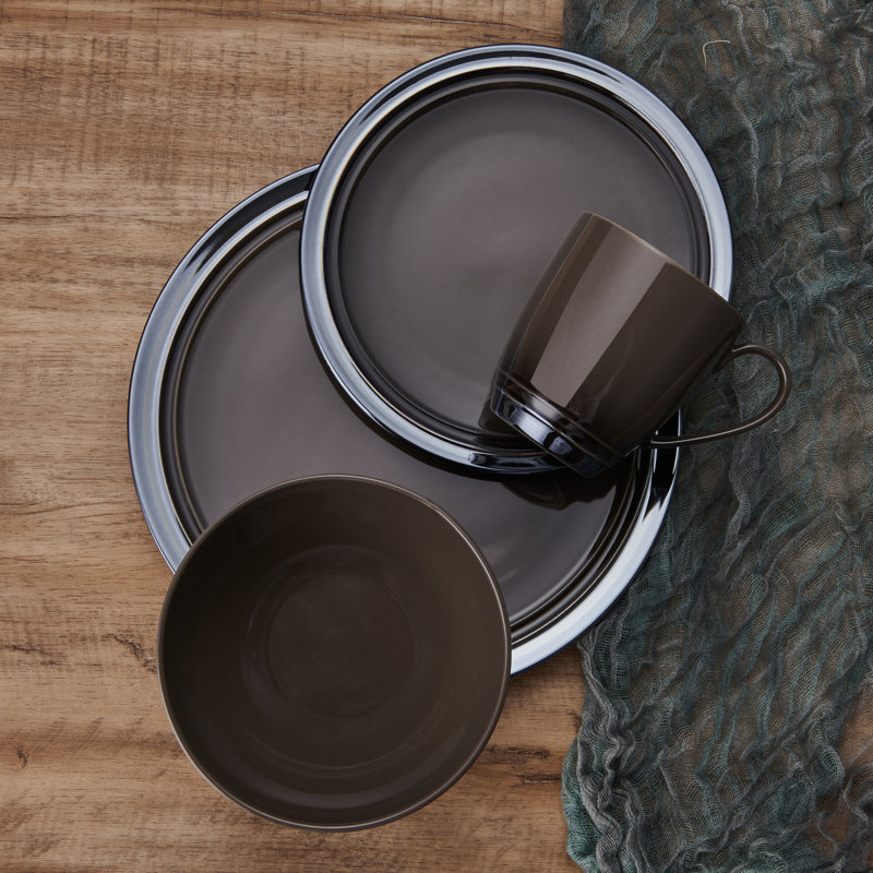 Elura Dark Brown Ceramic 16-Piece Dinnerware Set, Service for 4