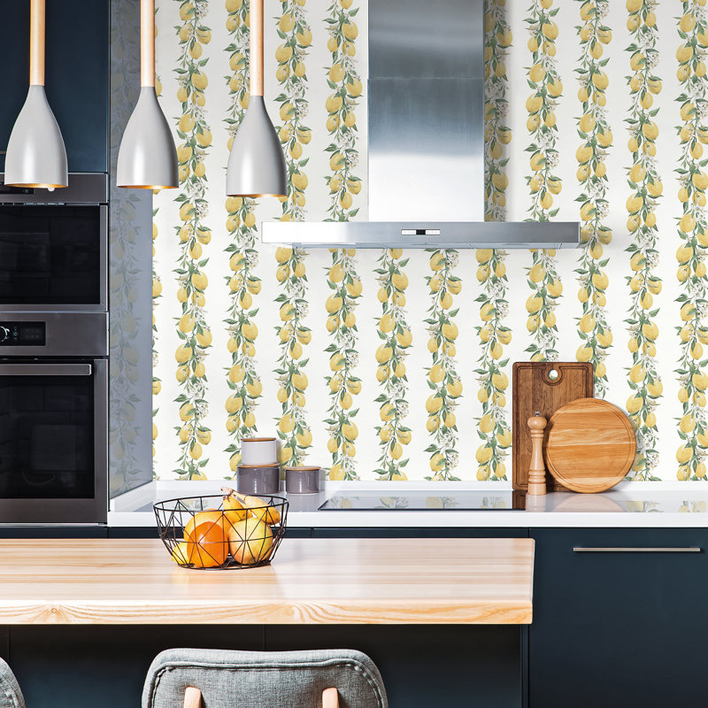 Iliff Lemon Stripe 10m X 53cm Wallpaper Roll, White/Yellow/Green
