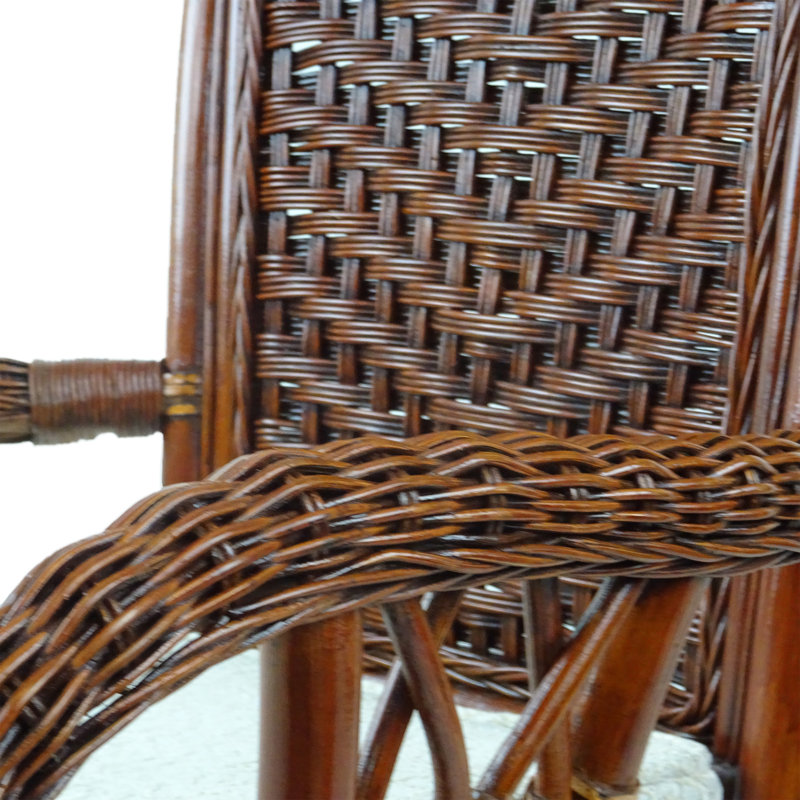 Delberta Dining Armchair Chair Natural Rattan Wicker Handmade Design With Cushion, Dark Walnut  Color, Dark Walnut/White, 1