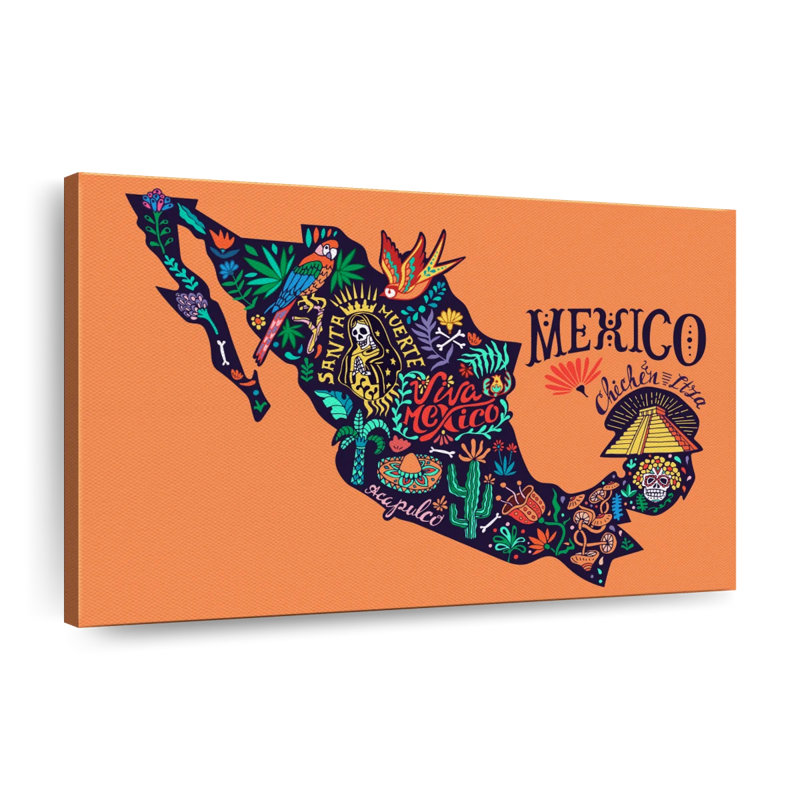 Carte du Mexique sur toile, H 16 po x l 24 po x P 1,25 po