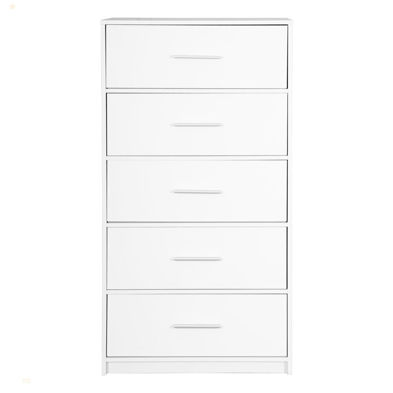Commode 5 tiroirs avec grands tiroirs en tissu, Blanc