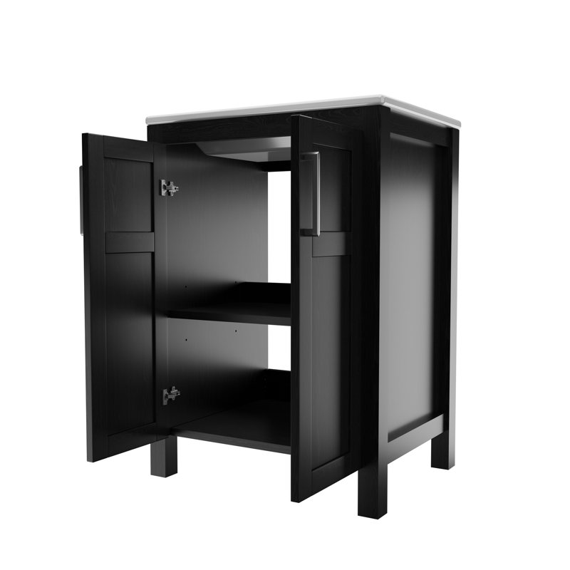 Ensemble de meuble-lavabo moderne moderne de 24 po avec lavabo en céramique blanc et cuve en acier inoxydable