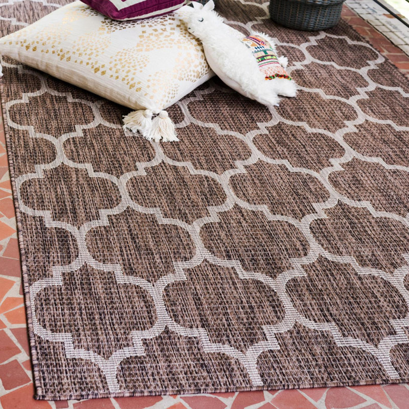 Hampstead Geometric Indoor/Outdoor Area Rug , Rectangle 8' x 11'4", Brown