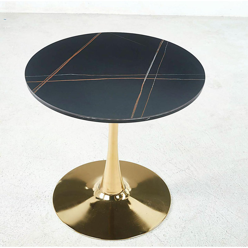 Table de salle à manger de 31,5 po de style Mid-Century pour 2 à 4 personnes avec plateau rond en MDF, table de salle à manger à piédestal, table basse de loisirs, plateau en céramique et plateau en panneau de fibres à densité moyenne