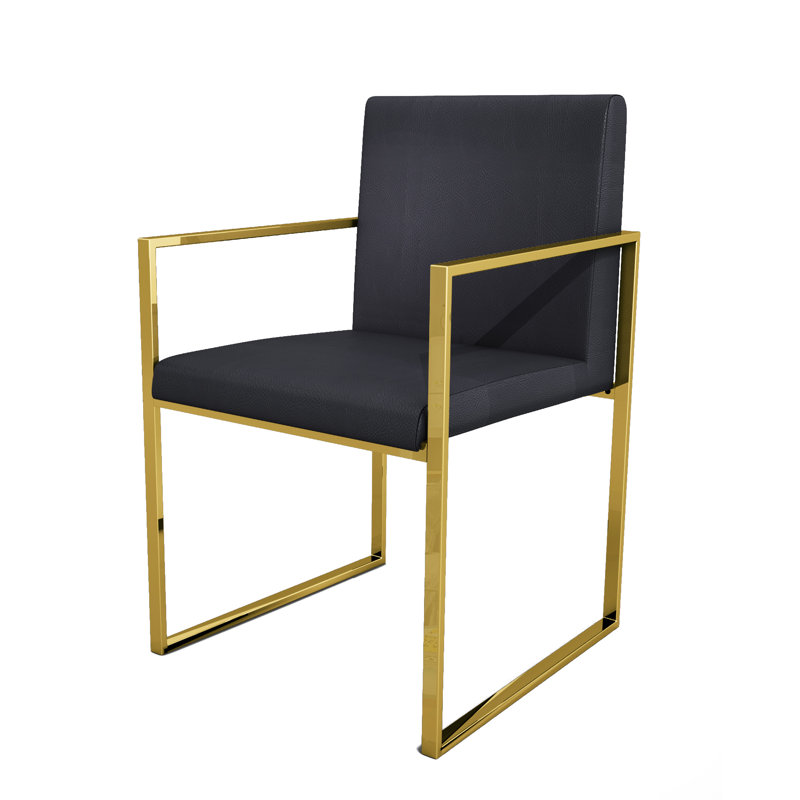 Stainless Steel Leather Chair With Faux-Leather Seat, Black, Gold
