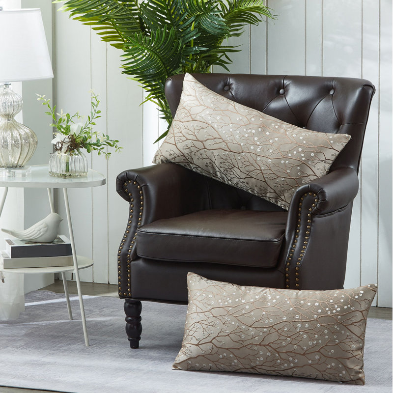Floral Rectangular Lumbar Pillow Cover, Khaki