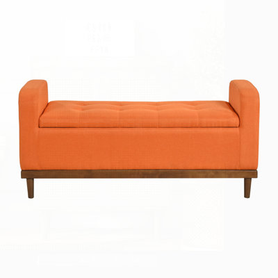 Mid-Century Modern Lift Top Storage Bench With Tufted Upholstery And Solid Wood Frame, For Elegant Seating And Hidden Storage.