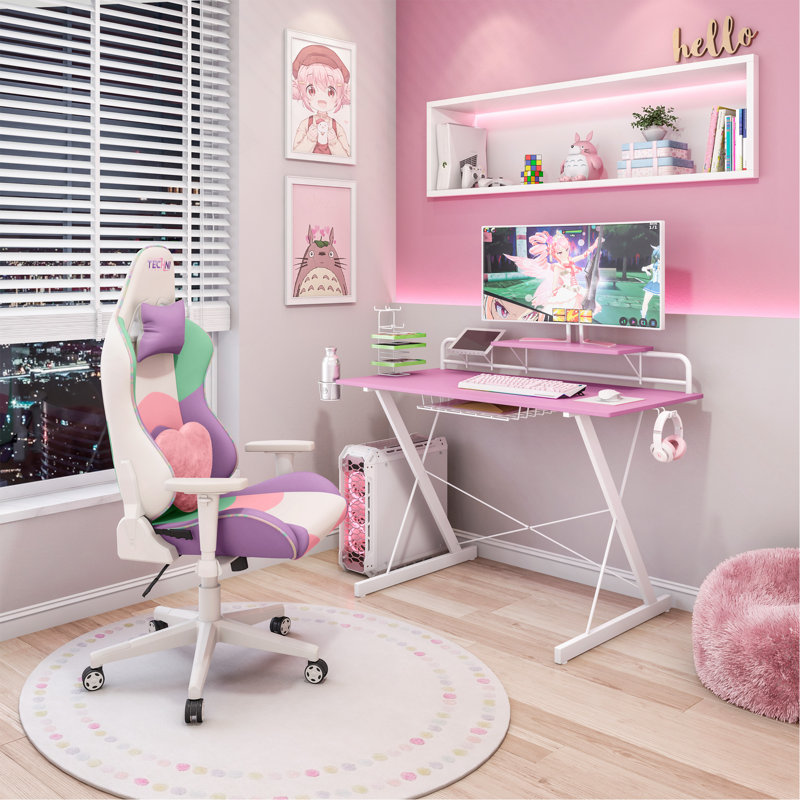Bureau d'ordinateur avec tablette en carbone Techni Sport TS-200, rose