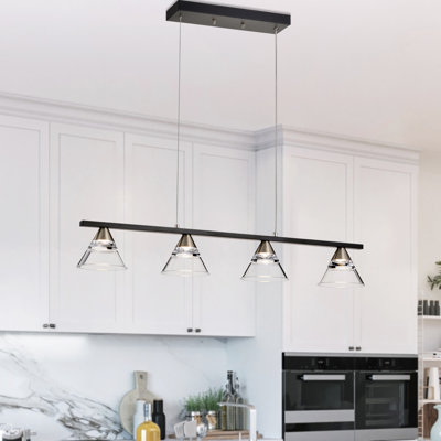 4-light Matte Black And Brushed Nickel Kitchen Island Light With Acrylic Shades