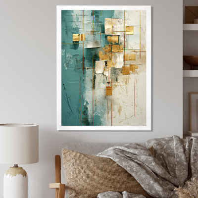 California Sunshine Retro Abstract Gold Teal - Abstract Painting Canvas Wall Art