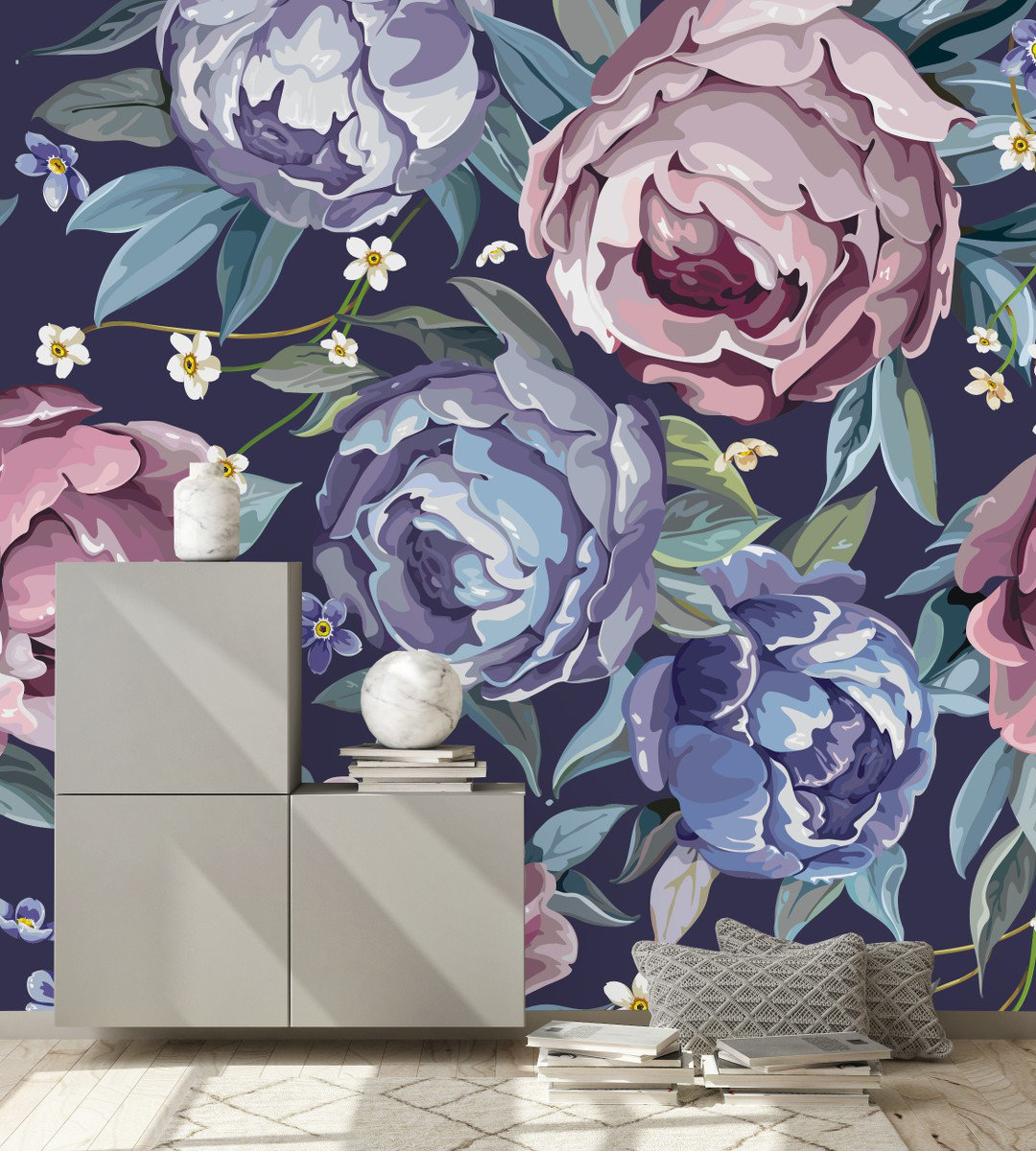 Red Barrel Studio® Dark Purple Floral Wallpaper Peel And Stick And ...