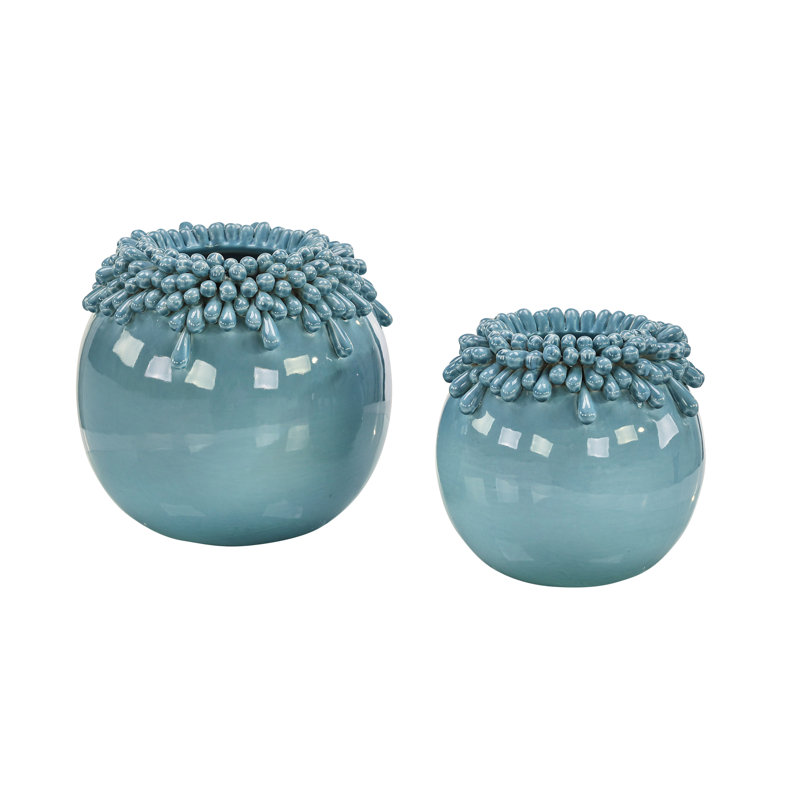 Brigid Ceramic Table Vase, Blue, 9" H x 9" W x 11.5" D