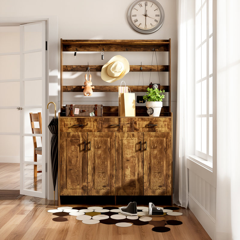 Armoire à chaussures 51,2 po à 4 portes avec support 51,2 po, Brun