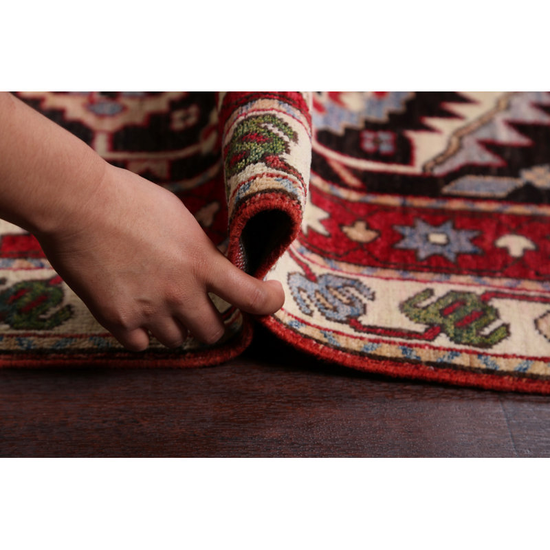 Tapis décoratif en laine de conception unique noué à la main New Age Heriz Serapi rouge 9 pi 9 po x 14 pi