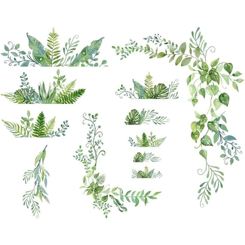 Adhésif décoratif plantes vertes - vert - 2 feuilles / vinyle amovible / vignes, branches et feuilles