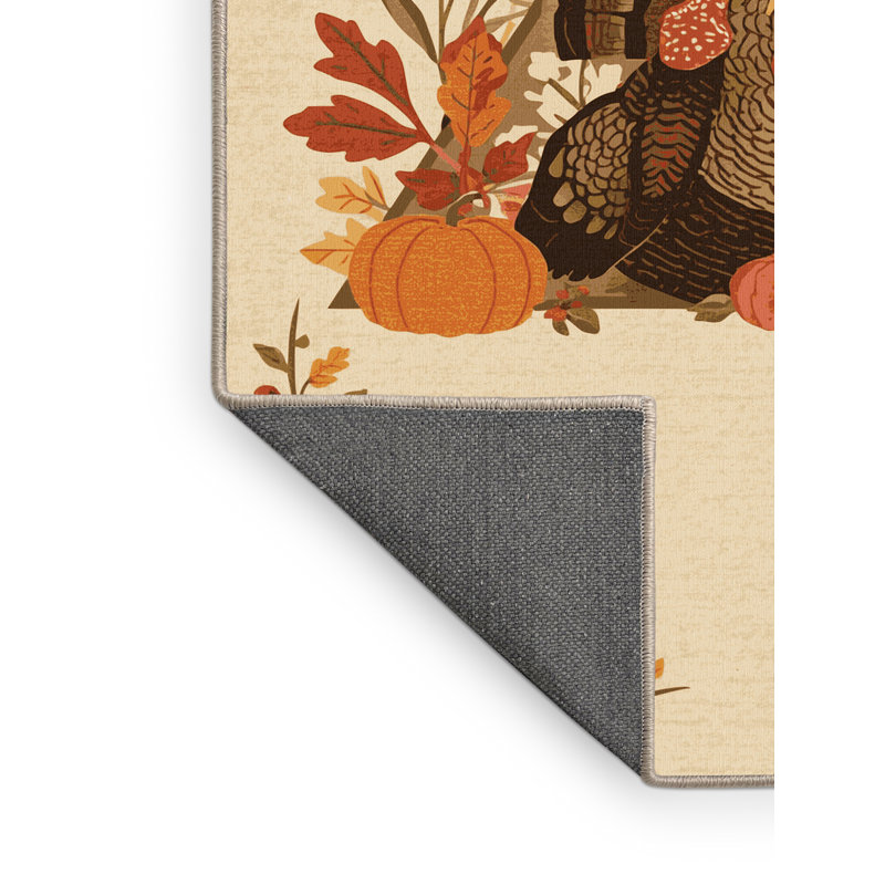 Soft Plush Escarcega Thanksgiving Modern & Contemporary Abstract Area Rug in Beige – Beige Binding, 4x6