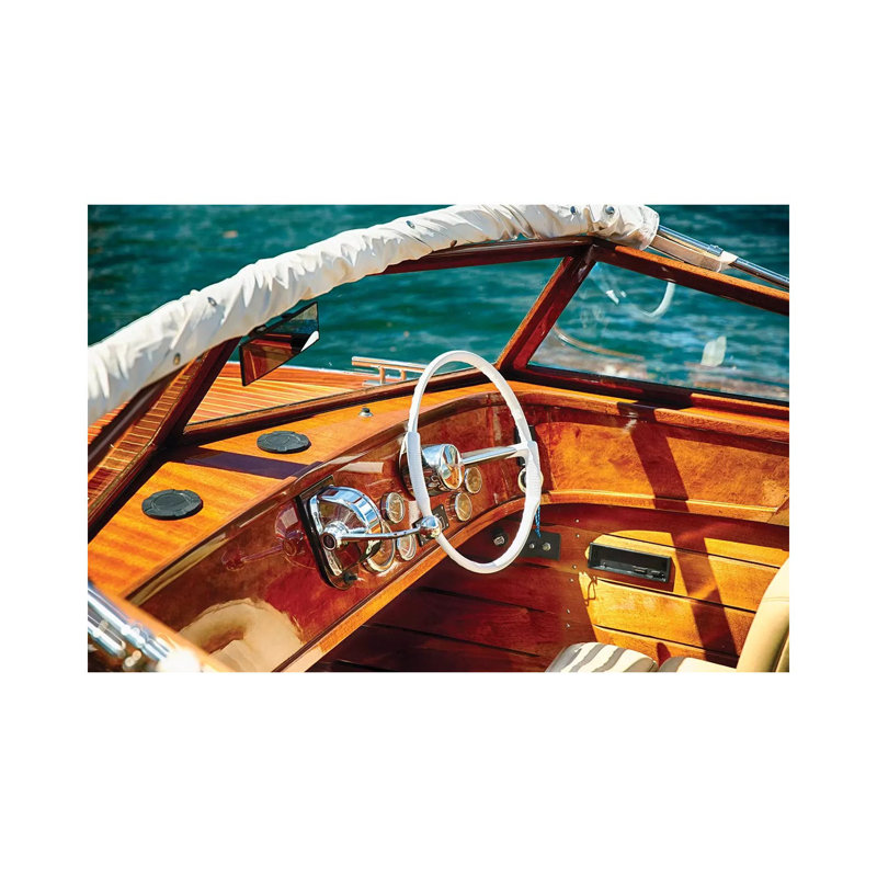 Classic Motorboat Steering Wheel And Controls, Lake Como, Italy by George Oze - Wrapped Canvas Painting