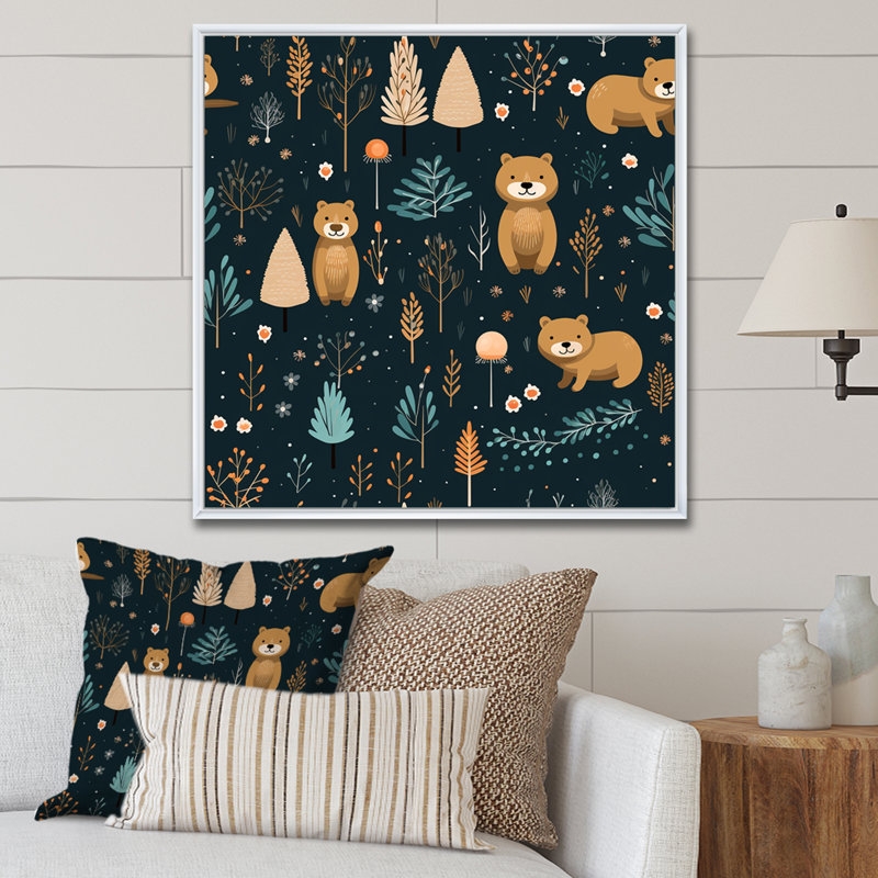 Art mural «Teady Bear Nursery - Bear 2», Cadre flottant blanc, H 36 po x l 36 po x P 1,5 po