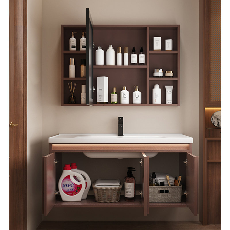 Meuble-lavabo Mid-Century en métal avec lavabo en céramique intégré