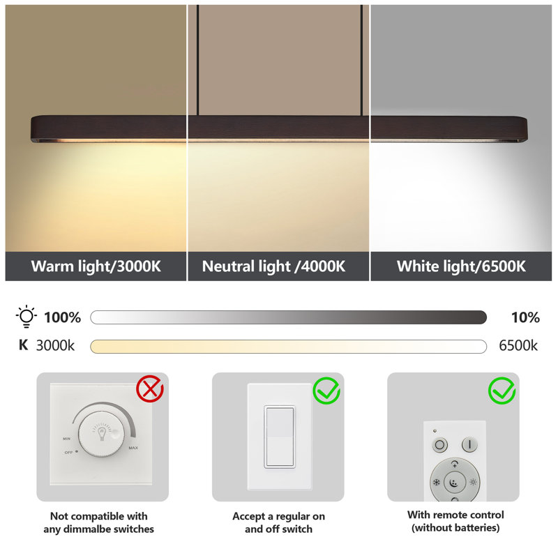 Luminaire suspendu DEL moderne en bois de noyer de 39 po, lumière réglable réglable pour la salle à manger, la cuisine et le salon - Finition de couleur noyer élégante