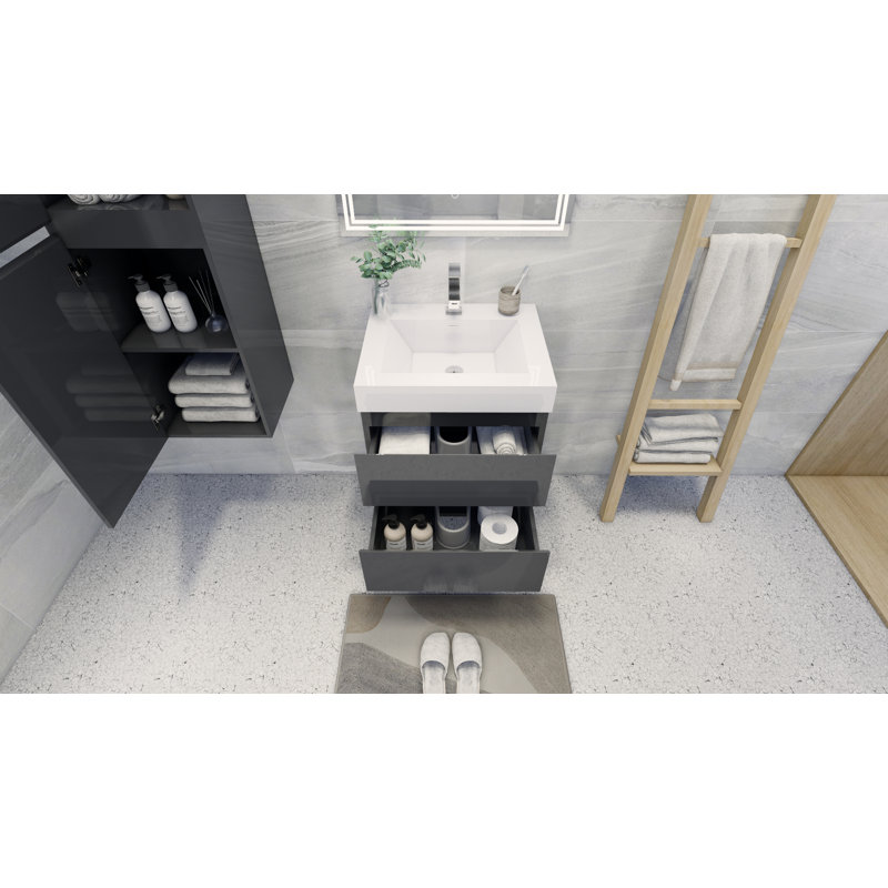 Leni 23.5'' Single Bathroom Vanity with Acrylic Top, High Gloss Grey