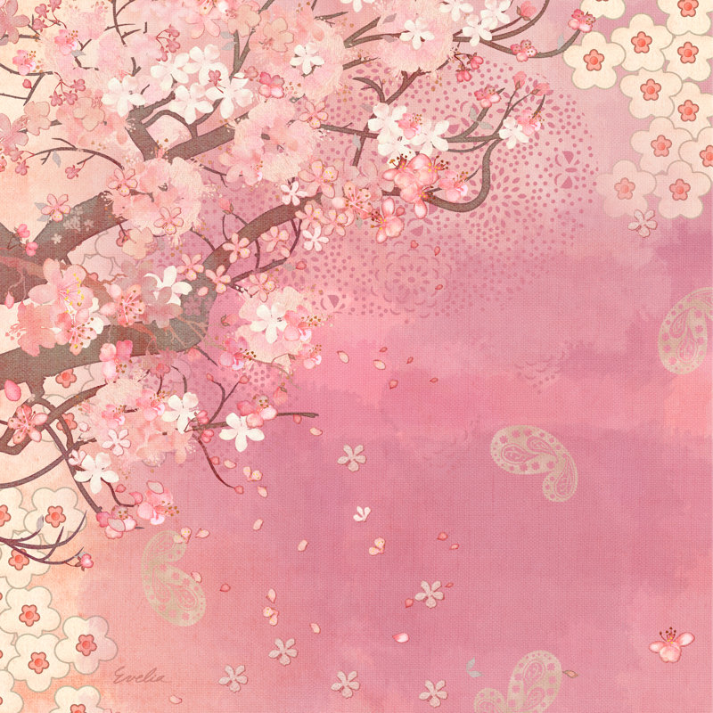 «Tokyo Cherry II», peinture sur toile, H 30 po x l 30 po