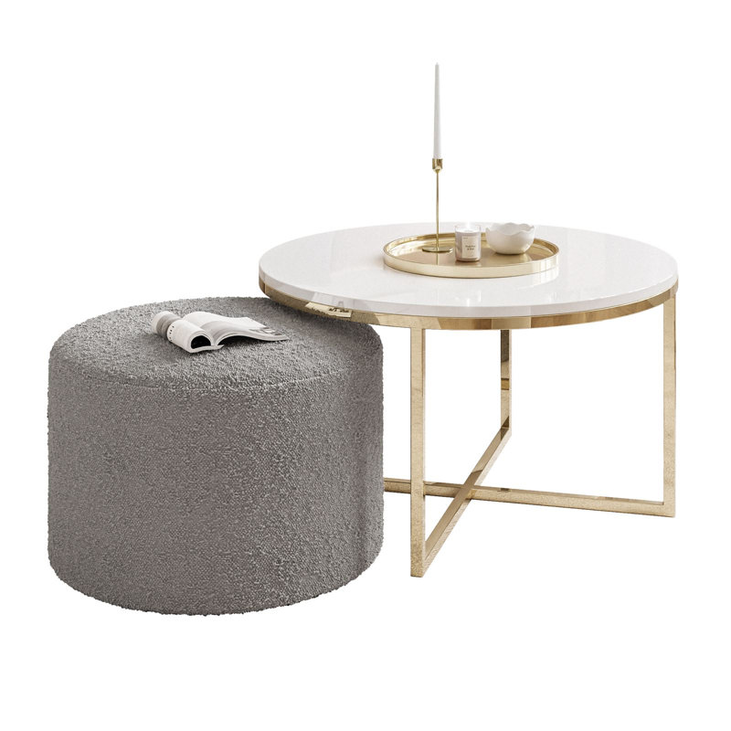 Kaulton Coffee Table, Gold chrome/White high gloss/Gray, Wood